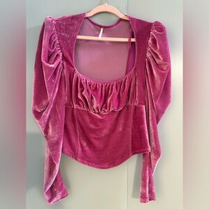 Free People Velvet Scoop-Neck Top in Magenta